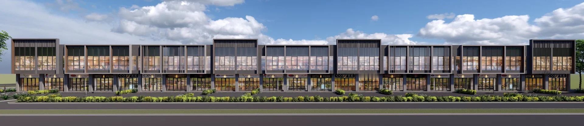 Tampak depan deretan SOHO Parahyangan Garden City — Type A, B, dan C berdampingan dalam satu deret