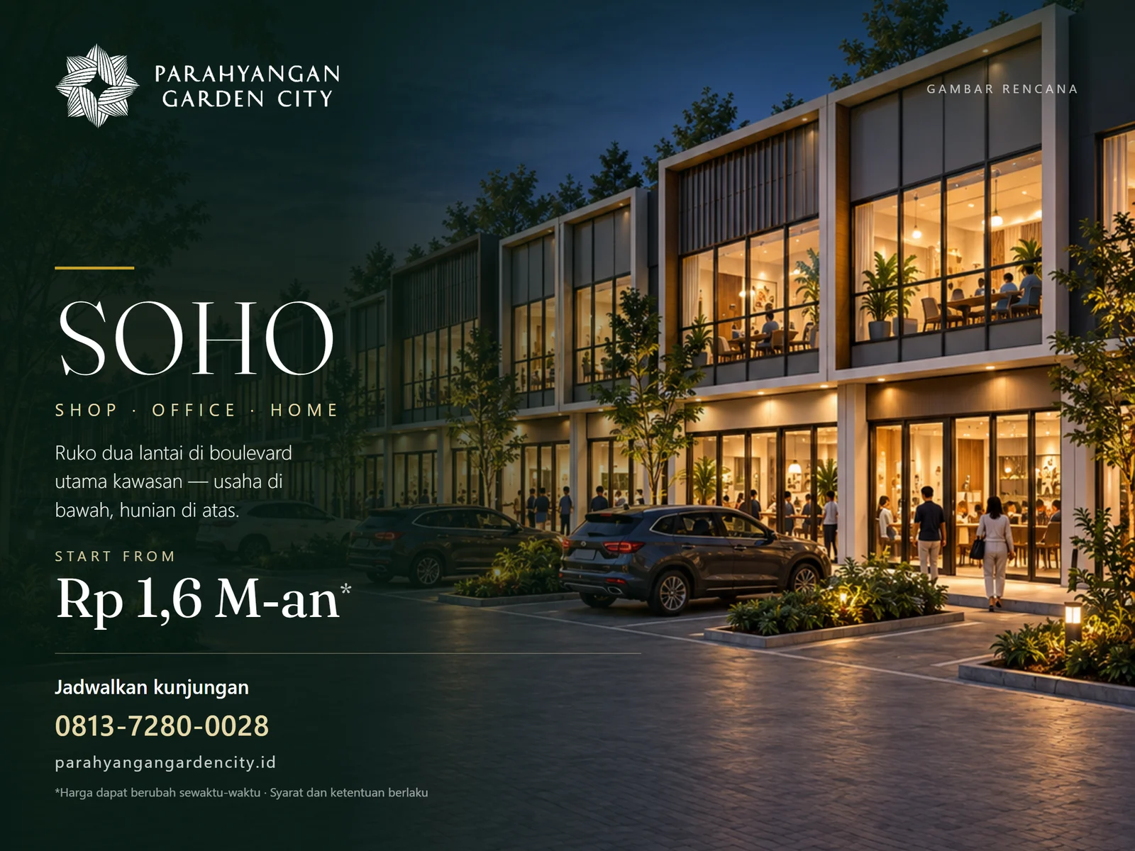 Poster harga perdana SOHO Parahyangan Garden City, mulai Rp 1,6 M-an